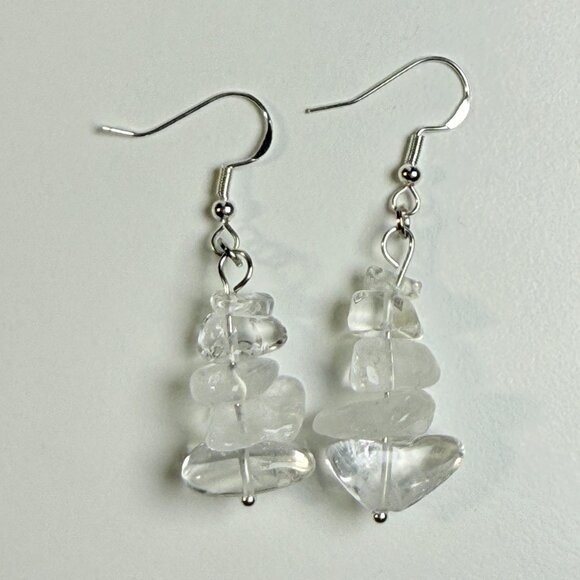 Handmade Jewelry - Clear Quartz Chip Dangle Earrings